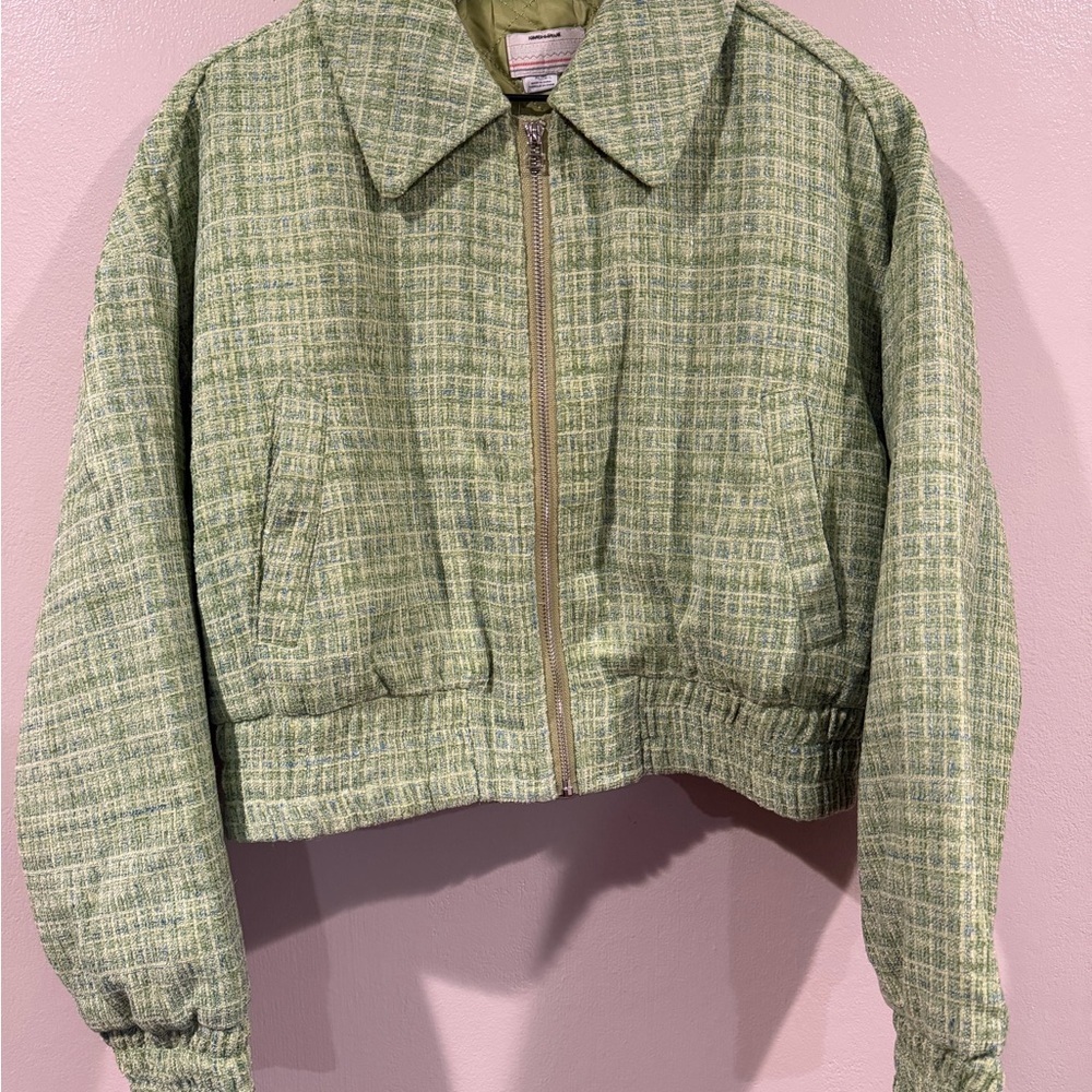 Kimchi Blue Green Checkered Bomber Jacket NWT Size XL (fits smaller)